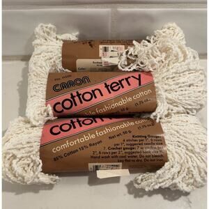 Vtg Caron Cotton Terry H500 Yarn Cotton Rayon Lot of‎ 3 Skeins 5001 White USA